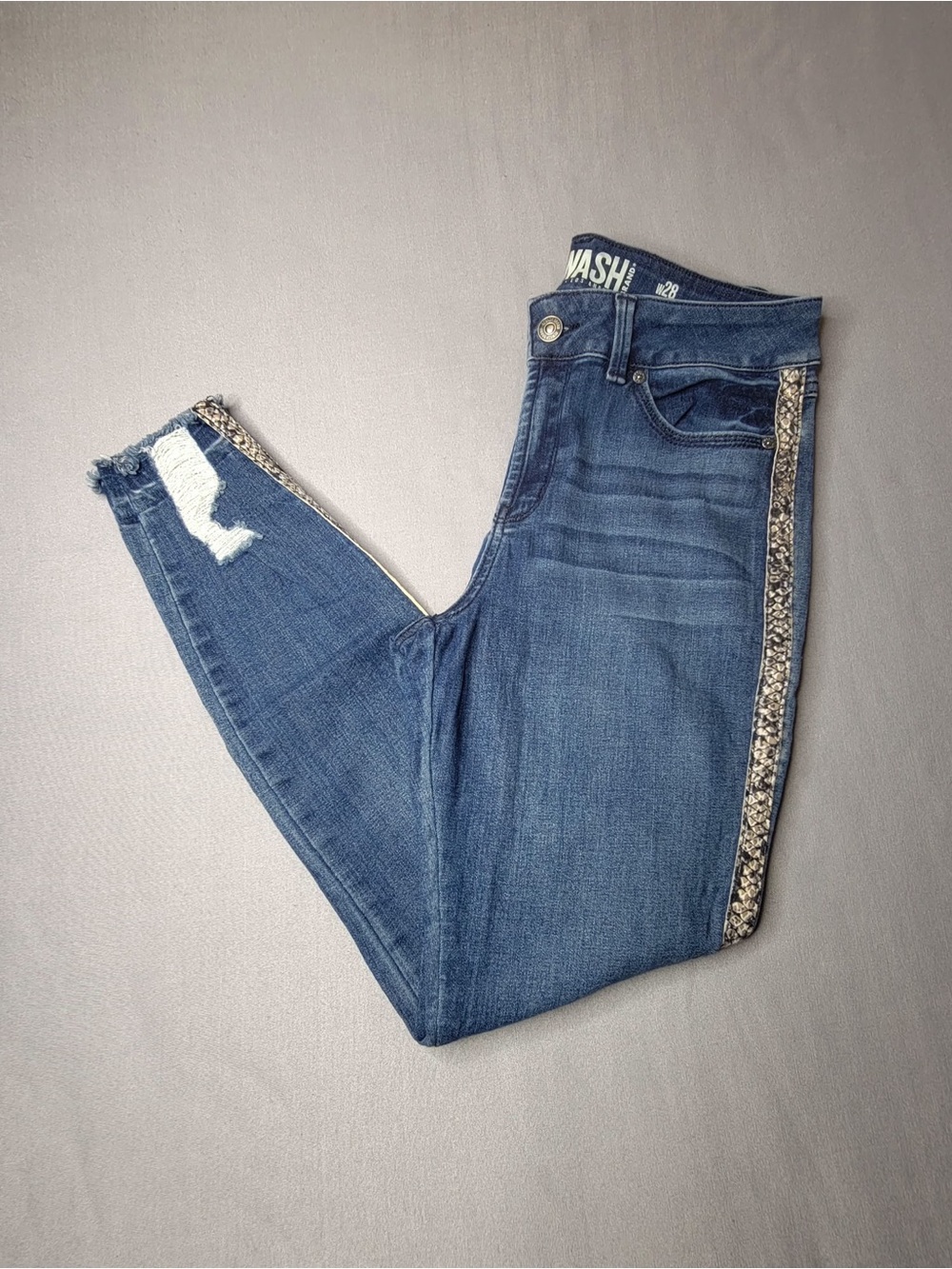 Rewash brand Blue Skinny Jeans with Side Snake-Print Trim